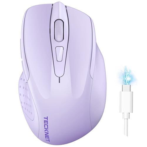 Image of TECKNET Wireless Mouse, BT 5.0 /2.4G, Rechargeable 6-DPI Silent, Lavender | Bluetooth 5.0 /3.0 & USB A, 2-Device Easy Switch, Wide OS Compatible, 6 Buttons, 6-DPI up to 4800, Ergonomic for S to M Hands