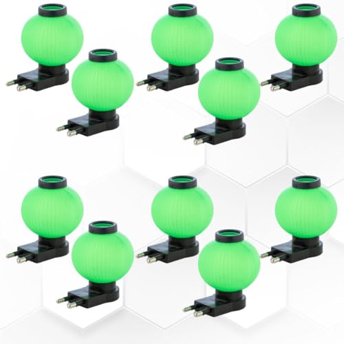 Image of Hi-Plasst Green LED Night Light - 10 Piece Compact Plug in 0 Watt Bulb Lamp for Bedroom, Study & Wall Use