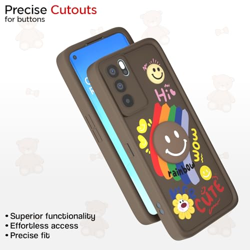 Image of Pikkme Back Cover for Oppo Reno 6 Pro 5G | Soft Silicone| Cute Rainbow Smile & 3D Cartoon Flower Design | Shockproof Raised Camera Protection Bumper Case (Brown)