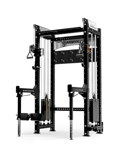 Mikolo Anubis-2.0 Elite Smith Machine, 2000LBS Power Cage with LAT Pulldown&Cable Crossover, Multi-Function Trainer with Aluminum Pulley System for Fitness Home Gym
