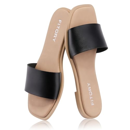 Image of FITORY Women's Slide Sandals Fashion Square Open Toe with Cushioned Footbed Slippers for Beach Size