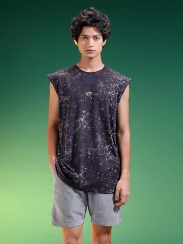 Image of Veirdo Pure Cotton Scoop Neck Acid Wash Oversize Sleeveless Vest for Men & Boys (S to 2XL)