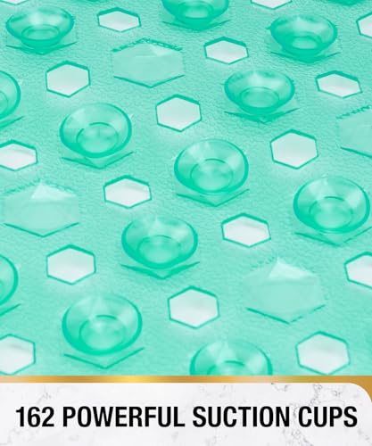 Image of HITSLAM Shower Mat Anti Slip, Square Bath Mat for Tub Non Slip with Suction Cups and Drain Holes, 21x21 Inch Bathroom Shower Stall Floor Mat, Machine Washable, Soft on Feet, Green