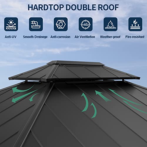 Amopatio 10' X 12' Hardtop Gazebo,Galvanized Steel Double Roof Permanent Aluminum Gazebos With Curtains & Mosquito Netting For Patio, Lawn And Garden,Grey #TOP1