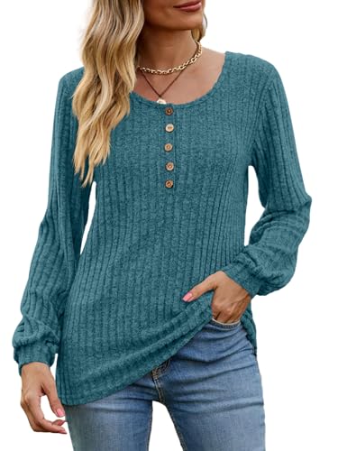 Image of DB MOON Womens Lightweight Sweaters 2026 Long Sleeve Henley Shirt Fall Casual Crewneck Tunic Tops