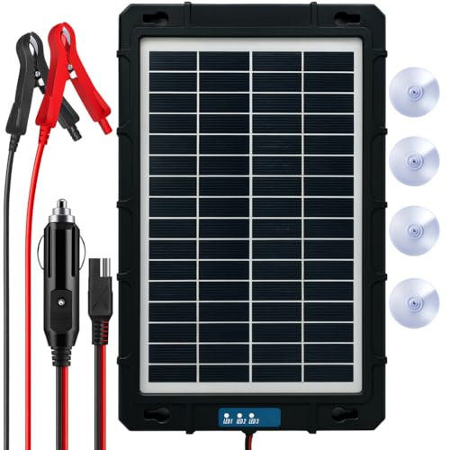 Xtremeauto 7.5W Solar Battery Trickle Charger & Maintainer Waterproof 12V Solar Panel Charging Kit with Premium Cells Portable for Car Boat Motorcycle ATV RV Tractor Marine