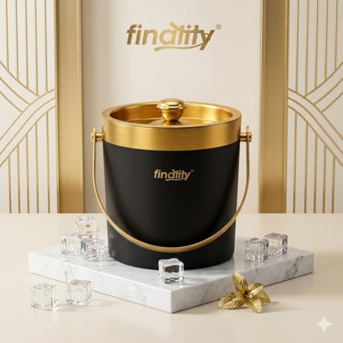Image of finality 1 LTR Double Walled Stainless Steel Insulated Ice Bucket with Lid (Gold+Black)