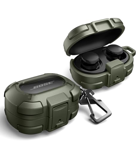 Image of Dexnor for Bose QuietComfort Earbuds Protective Case with Drop-Proof Lock, Shockproof Rugged Bumper Cover with Carabiner & Keyring for Bose QuietComfort Earbuds 2024 Green（Charger not Included）