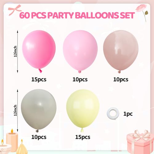 Image of Biapian Pink and Yellow Balloons Set, 60 Pcs Light Pastel Pink Macaron Yellow Sand White 12 Inch Latex Balloon Helium for Girls Bee Bear Theme Birthday Bridal Wedding Baby Shower Party Decorations