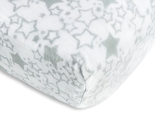 Image of SwaddleDesigns Softest Cotton Muslin Fitted Crib Sheet /Toddler Sheet for Baby Boy & Girl, Sterling Starshine