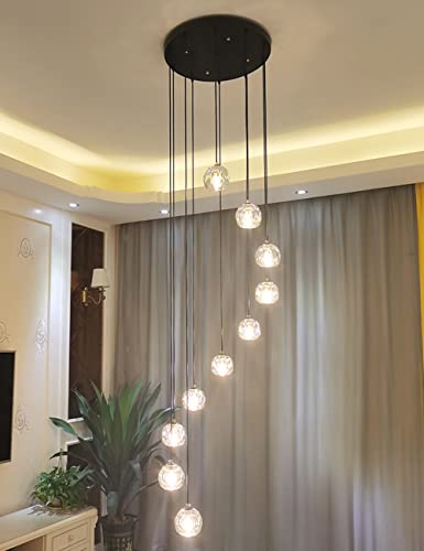 Luminaire suspendu salon cage escalier grand lustre moderne boules de verre en spirale