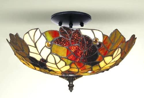 BELOFAY Mission Style Tiffany Ceiling Light Semi Flush Stained Glass Handmade Uplighter Shade Ceiling Lights for Living Room |16x11 Inches (WxH)