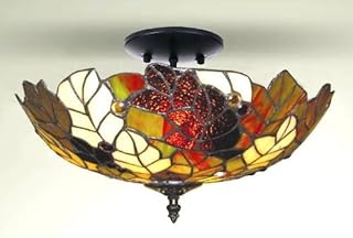 BELOFAY Mission Style Tiffany Ceiling Light Semi Flush Stained Glass Handmade Uplighter Shade Ceiling Lights for Living Room |16x11 Inches (WxH)