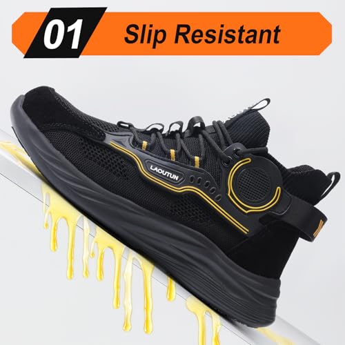 Image of LAoutun Steel Toe Shoes for Men Work Shoes Safety Sneakers Comfortable Lightweight Puncture Proof Slip on Indestructible Construction Work Shoes