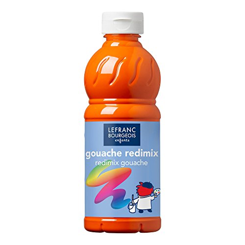 Lefranc Bourgeois Educación, gouache líquida Redimix, témperas para niños, 500ML naranja, pinturas para niños y manualidades