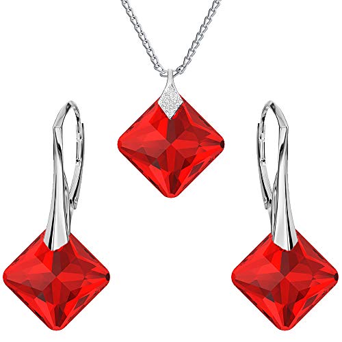 Ohrringe Silber 925 Hängend - Kette Damen mit Anhänger - Schmuck Set für Sie - mit Kristallen in Form eines Rhombus - Ohrringe Hängend und Halskette Damen Silber 925 (Light Siam) Cover