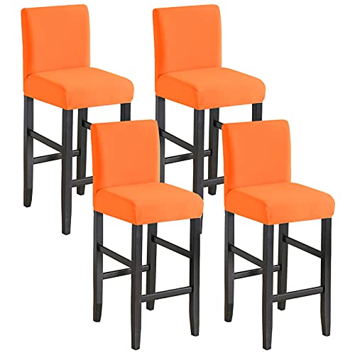 JHLD Stretch Bar Stool Covers, Soft Barstool Slipcover Elastic Spandex Furniture Chair Seat Cover with Elastic Bottom Dining Chair Covers Machine Washable for Living Room-Orange-Set of 4