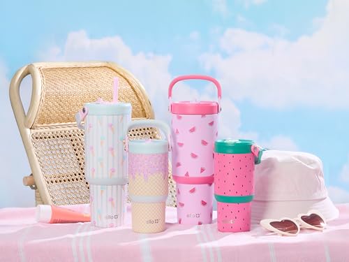 Image of Ello Oasis Go+ 32oz Tumbler with Top Handle and Retracting Straw | Reusable Insulated Stainless Steel Cup, 100% Leakproof Water Bottle, 24 Hours Cold, Cup Holder Friendly For Travel | One In a Melon