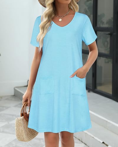 Image of CHICGAL Summer Dresses for Women V Neck Short Sleeve Casual Loose T Shirt Sundress Beach Cover Ups with Pockets 2026
