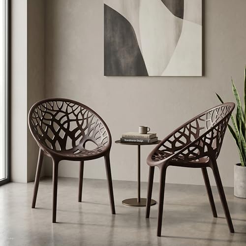 Image of Oaknest Neelkamal Crystal Plastic Chair - Stylish Tree-Design Backrest, Lightweight & Durable for Home, Garden & Patio (Weather Brown), Set of 2 Piece
