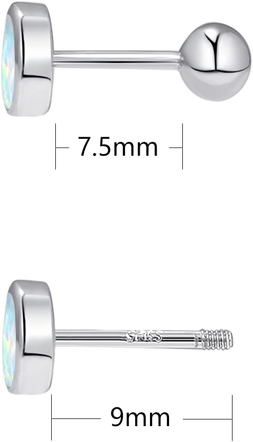 TANGPOET 6mm Opal Stud Screw Twist Back Earrings for Women 925 Sterling Silver Comfy Hypoallergenic Earrings for Sensitive Ears Created Opal Jewelry Gifts for Birthday - Image 6