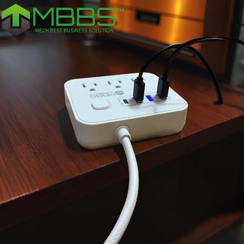 Protector eléctrico con extensión de 10 pies, 1200J de protección, 3 tomas AC, 4 puertos USB, interruptor LED – Compacto y para viajes – Compatible con hogar y oficina miniatura 6