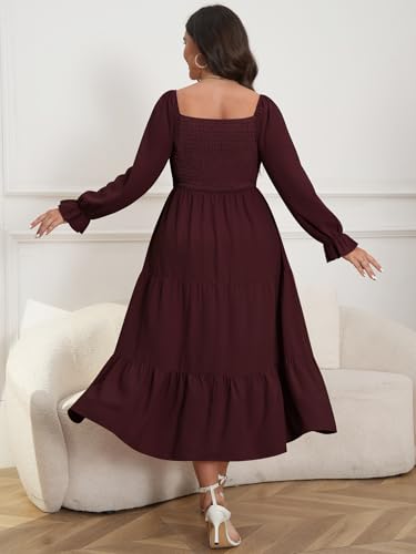 Womens Plus Size Flowy Maxi Dress Long Sleeve Square Neck Smocked A Line Formal Long Dresses for Women Wedding Guest2