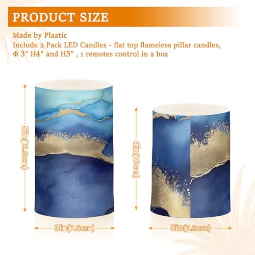 Image of YETTASBIN Blue Marble Flameless Candles with Remote Control and Timer, Adjustable Brightness Long Lasting Battery Operated LED Pillar Candles for Indoor Outdoor Party Holiday Home Decor, 2 Pack