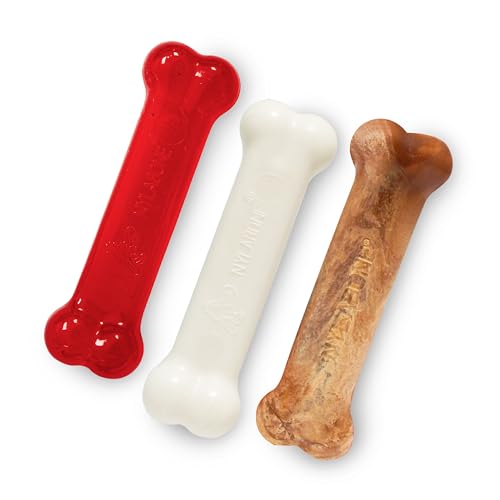 Nylabone Holiday Edition Puppy Starter Kit, 2 Teething Toys and 1 Natural Treat for Puppies, Chicken & Bacon Flavor, Small - Up to 25 lbs, 3 Pack