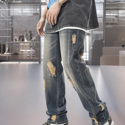 Men's Summer Jeans Distressed Straight Leg Versatile Casual Trousers4
