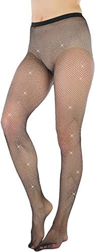 Image of ToBeInStyle Women's Fine Fishnet Pattern Pantyhose w /Back Seam & Rhinestones