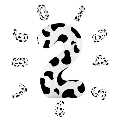 Zahlen Luftballon ca.101cm, Folienballon Zahl 2 Kuh Druck, Helium Folienballon für Geburtstagsdeko, Party Deko,Neujahrsdekoration, Jubiläumsdekoration, Hochzeitsdeko (Kuh Druck #2)