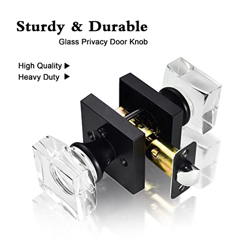 Coolnews Crystal Glass Door Knobs Interior, Square Privacy Door Knob For Bedroom/Bathroom, Matte Black #TOP1