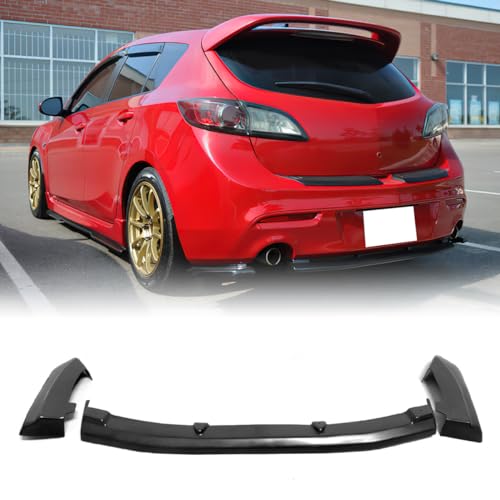 MagicDrift Rear Bumper Lip Diffuser Spoiler, Compatible with 2010-2013 Mazda 3 Hatchback (Dual Exhaust Bumper), MS Style PU Rear Lower Splitter Protector, Unpainted Black, 3PC