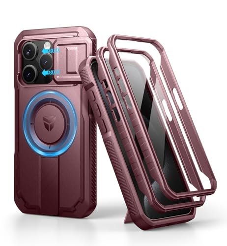 Dexnor iPhone 15 Pro�p �}�O�l�b�g�P�[�X - �X���C�h���J�����J�o�[�������\�L�b�N�X�^���h��������ʕی�t�B�����t�� �ϏՌ� �w�r�[�f���[�e�B �P�[�X(���b�h)