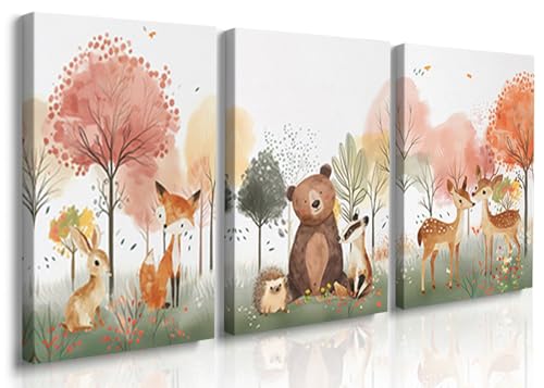 GUBIYU Set of 3 Woodland Animal Nursery Prints,Blossom Tree Bedroom