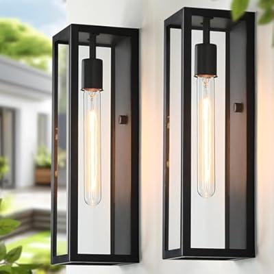CRIRY 16'' Large Outdoor Wall Sconce Lights 2Pack, Waterproof Black Exterior Lighting Fixtures, Front Porch Lights Coach Outdoor Garage Lighting Fixtures Wall Mount Carriage Lights Exterior for House