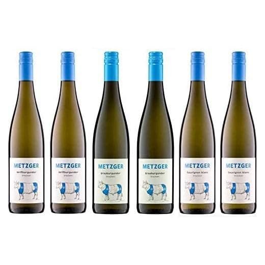 6 Flaschen Hauswein Weiss Pfalz Weißburgunder, Weisswein Weinpaket (6 x 1,0 l) 4 6 er Probierpaket Weißwein von Weingut Metzger | Grauburgunder, Weißburgunder, Sauvignon Blanc | Pfalz | 6 x 0,75 l