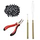 Microring Haarverlängerung Set mit 1 Stück I-Tip Hair Zangen 1 Stück Microring Nadel Einfädler 1 Ziehen Haken und 500 Stück Microringe für Haarverlängerung Zubehör (Schwarz)