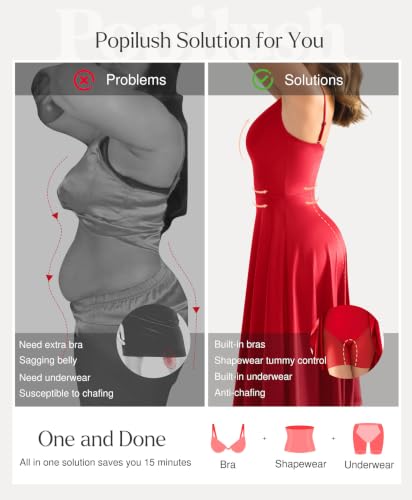 Image of Popilush Corset Midi Dress with Built in Bra, A Line Shapewear Dress | Tea Parties, Daytime Weddings, Garden Events and Semi Formal Occasions
