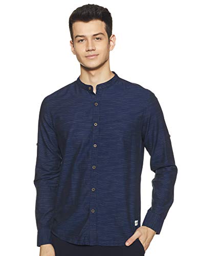 Flying Machine Men's Slim Shirt (FMSHO0043_Navy S)