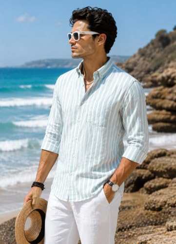 Image of Majestic Man Classic Slim Fit Vertical Striped Casual Cotton Shirt