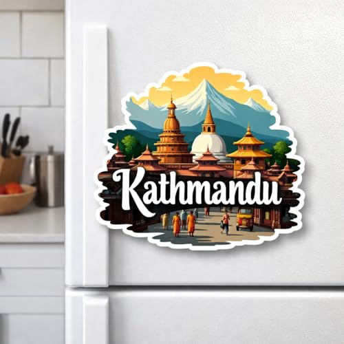Image of Naxon Kathmandu Theme Souvenir Wooden Fridge Magnet | Pashupatinath Temple & Himalayan City Design 3x3 Inch Refrigerator Magnet for Kitchen & Home Decor | Travel Gift from Kathmandu | Pack of 1