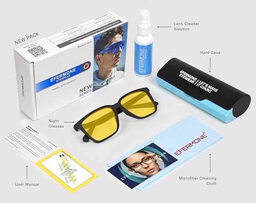 Image of EFERMONE Night Driving Glasses with Cleaning Kit, Yellow Polarized Lens, UV400, Anti-Glare Glasses for Riding Bike and Car (BLACK)