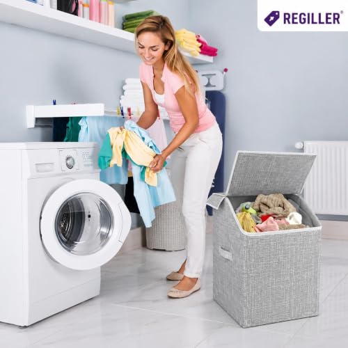Image of Extra Large Laundry Bag 75 Liter, Foldable Fabric Laundry Basket with Lid & Carry Handles for Clothes Storage (1, grey)