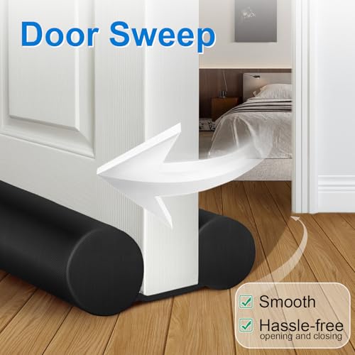 Image of MAXTID Door Draft Stopper for Bottom of Doors Large Door Sweep Under Door Light Blocker Adjustable 34 inch Black