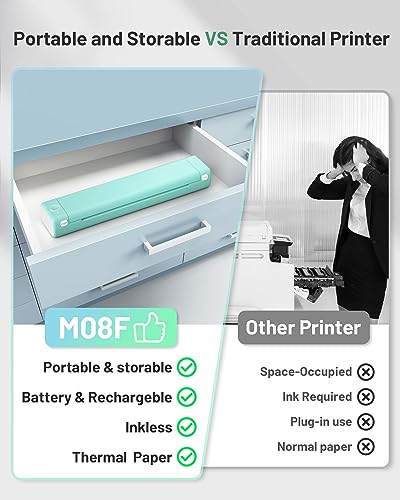 Thermal Portable Bluetooth Tattoo Stencil-Printer - M08F Compact Printer For Phone & Laptop, Portable Printers Wireless For Travel, Home Use, Vehicles, Office, School, Support 8.5" X 11" Us Letter #TOP5