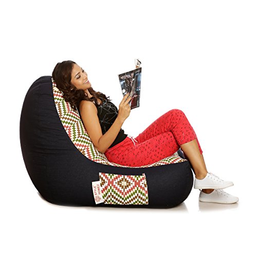 Image of Style Homez Urban Design Denim Canvas Ikat Printed Bean Bag XXL Size Filled with Beans Fillers
