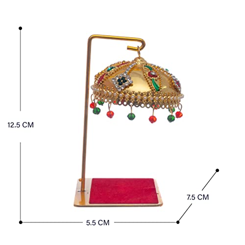 Image of Metal Chhatra Umbrella with Hanging Crystals - Decorative Chatri Aasan for God Idol, Car Dashboard, Home Temple, Office Desk, Or Table Decor (M 11)