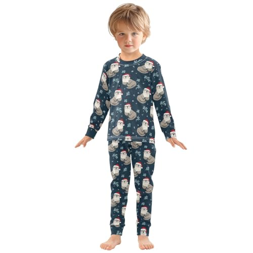 Fustylead Christmas Sea Otters and Snowflake Pajamas Cotton Sleepover PJ Set Long Sleeve Lounge Wear3